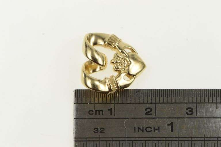 14K Yellow Gold Heart Claddagh Traditional Celtic Love Loyalty Pendant