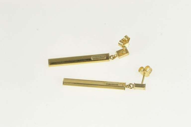 18K Yellow Gold Geometric Squared Bar Drop Dangle Statement Earrings