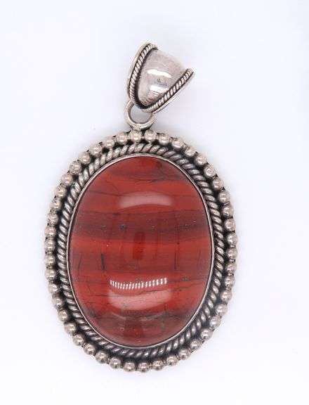 Large 925 Sterling Silver Gemstone Pendant with Beaded Edge