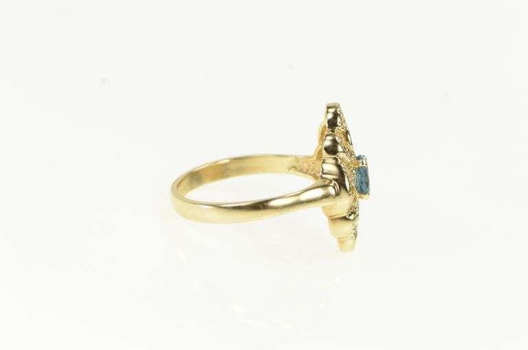 10K Yellow Gold Oval Blue Topaz Diamond Accent Cocktail Ring