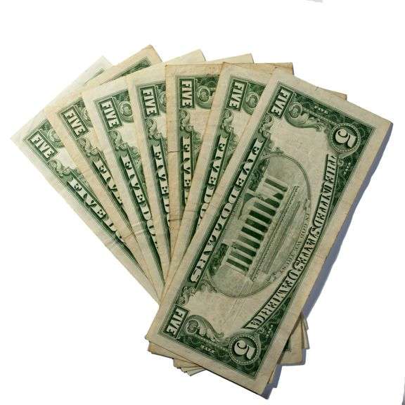 7 1953 Red Seal $5 US Notes Including a Star