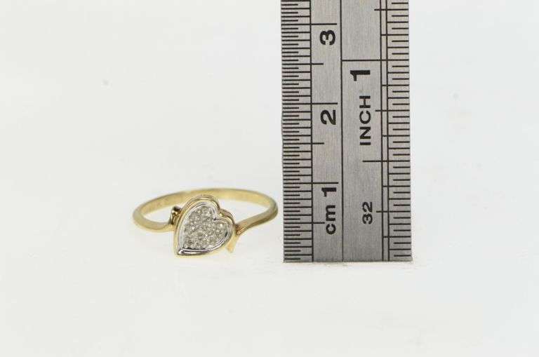 10K Yellow Gold 1950's Diamond Pave Heart Ornate Bypass Ring