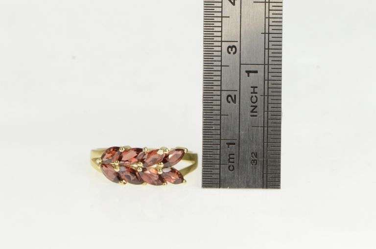 14K Yellow Gold Marquise Garnet Vintage Statement Vine Band Ring
