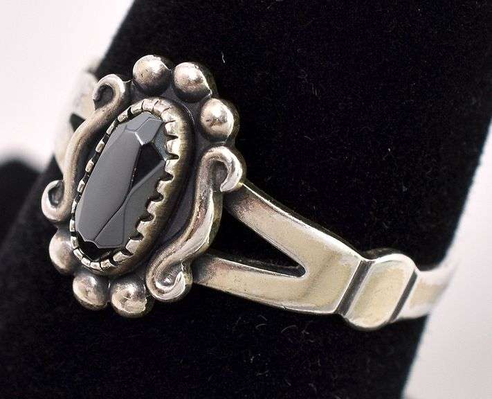 Black Gemstone Ring In Sterling Silver