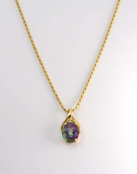 Mystic Topaz pendant on a 14k Rope Necklace