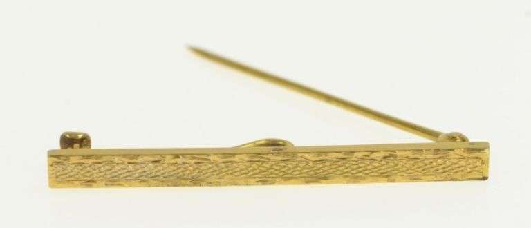 14K Yellow Gold Textured Design Squared Vintage Bar Pin/Brooch