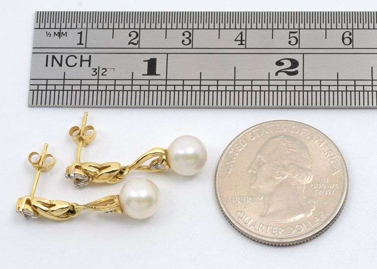 Feminine 14k Pearl & Diamond Dangle Earrings