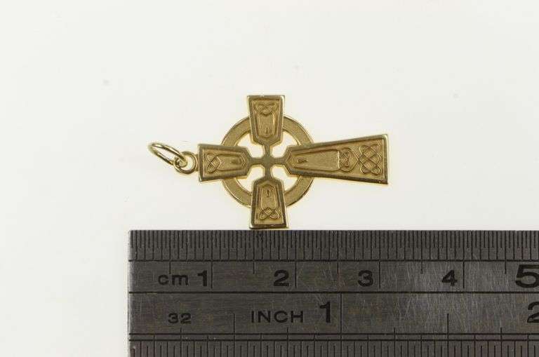 14K Yellow Gold Celtic Cross Ornate Faith Symbol Pendant