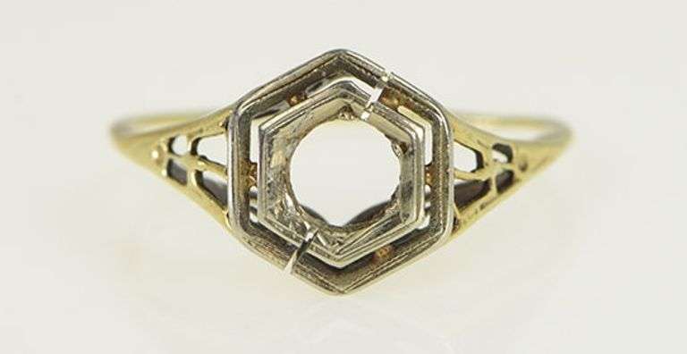 14K Yellow Gold 5.0mm Art Deco Ornate Engagement Setting Ring