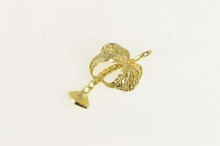 14K Yellow Gold Diamond Cut Palm Tree Tropical Motif Charm/Pendant