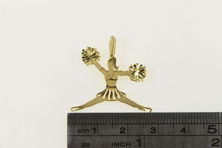 14K Yellow Gold Ornate Retro Cheerleader Cheer Spirit Charm/Pendant