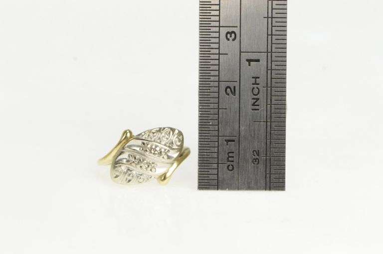 14K Yellow Gold 1950's Diamond Freeform Statement Bypass Ring