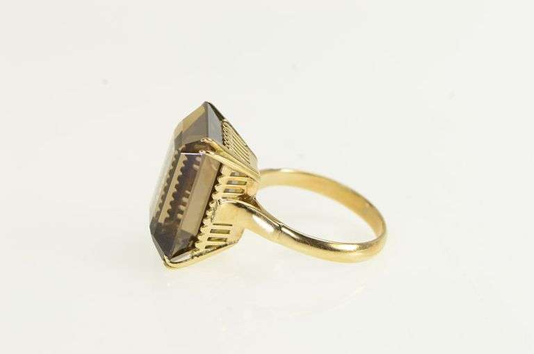14K Yellow Gold Emerald Smoky Quartz Vintage Solitaire Ring