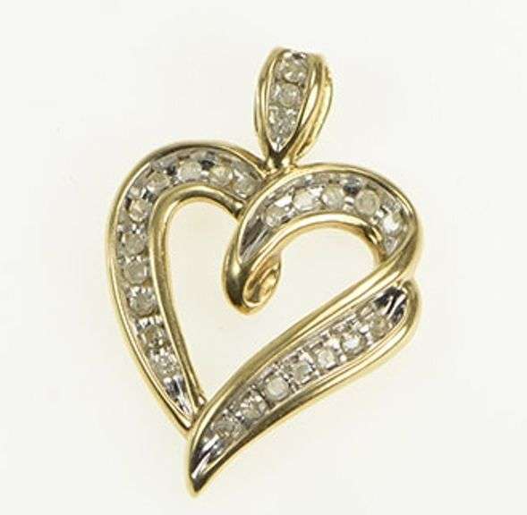 10K Yellow Gold Curvy Diamond Heart Love Symbol Vintage Pendant
