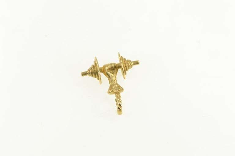 14K Yellow Gold 3D Dumbbell Weight Work Out Strength Charm/Pendant
