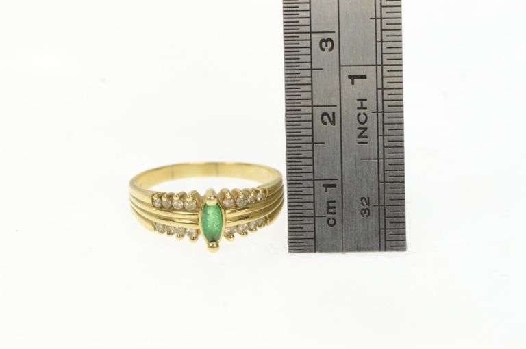14K Yellow Gold Marquise Emerald Diamond Engagement Ring