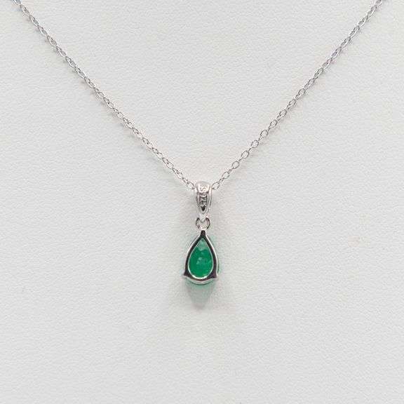 Solid Silver Lab Created Russian Emerald Pendant