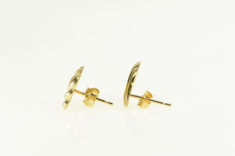 14K Yellow Gold Puffy Scalloped Abstract Curvy Stud Earrings