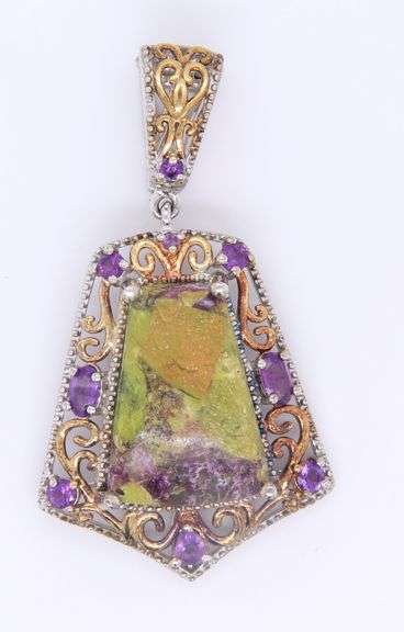 925 Sterling Silver Jasper and Amethyst Pendant