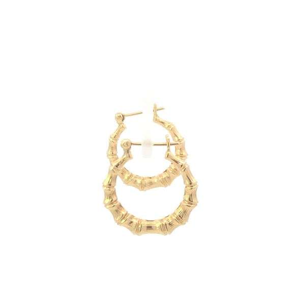 10K Yellow Gold 23.9mm Bamboo Vintage Statement Hoop Earrings