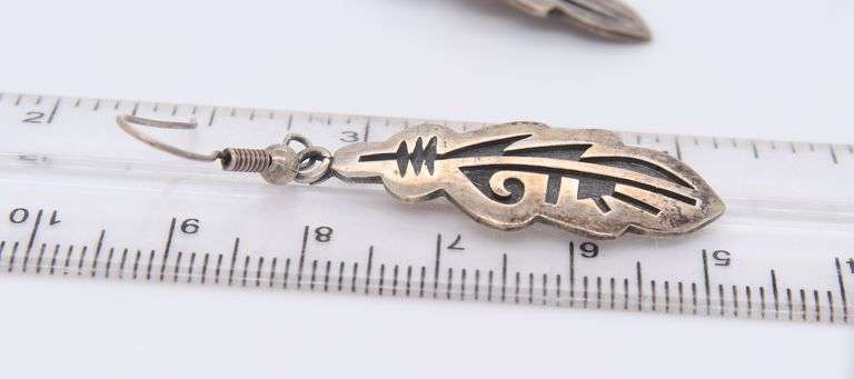 Vintage 925 Sterling Silver Native American Dangle Earrings