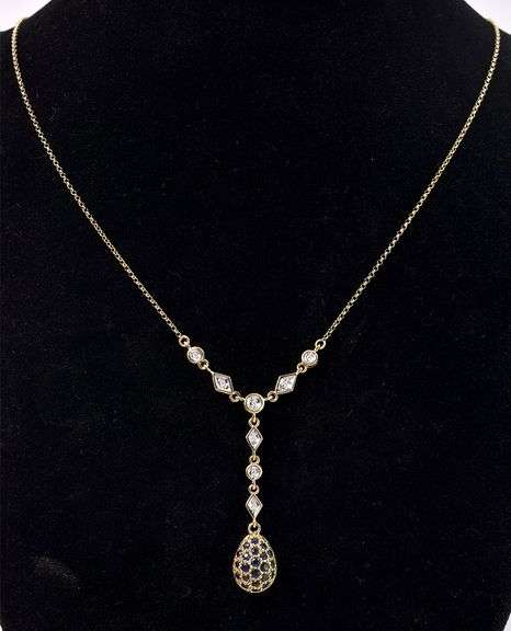 Luminescent Blue Sapphire and Diamond Necklace In 14K Yellow Gold