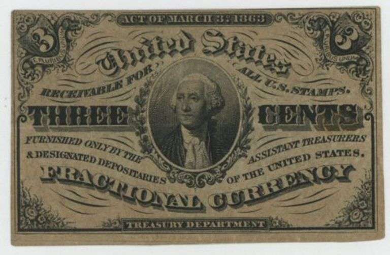 Choice scarce 3rd Issue 3 Cent Fractional Currency Note (Fr-12270