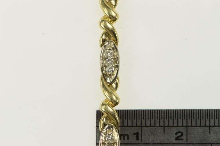 14K Yellow Gold 0.55 Ctw Diamond Wavy Link Vintage Tennis Bracelet