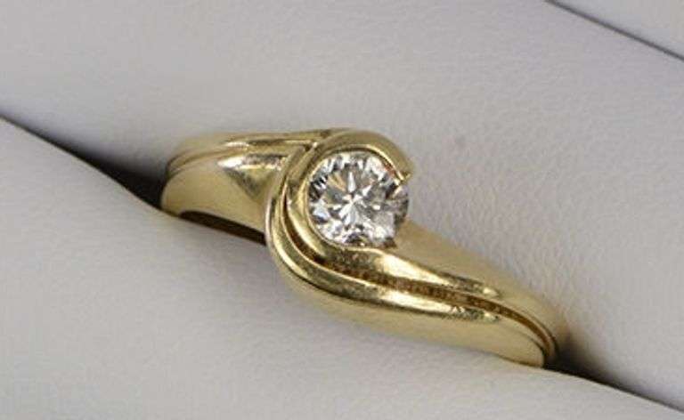 14K Yellow Gold 0.50 Ct Diamond Swirl Engagement Bridal Set Ring