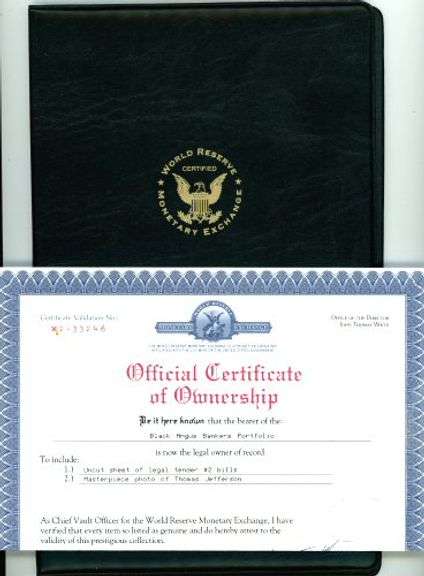 Uncut Sheet of 4 2003 $2 Federal Reserve Notes in Jefferson Folio