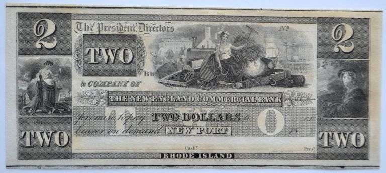 $ 2 New England Commercial Bank Newport  RI Obsolete