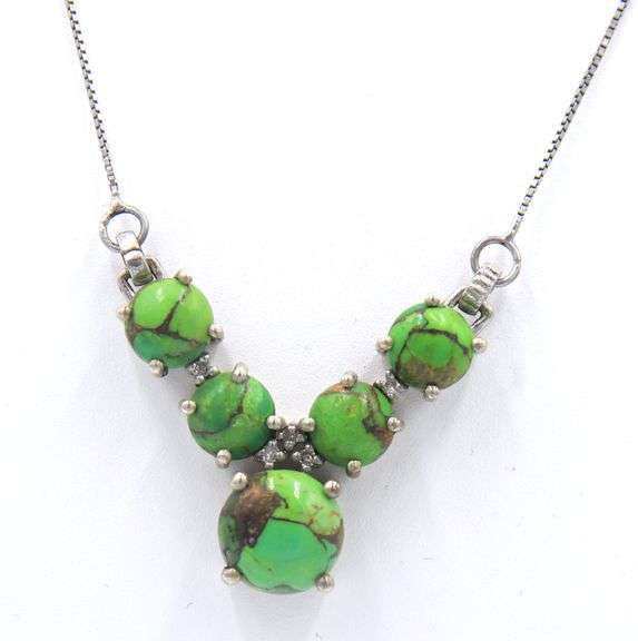 Lot of Vintage 925 Sterling Silver Green Mojave Turquoise Necklace, Dangle Earrings and Stud Earrings