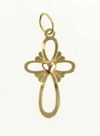 14K Yellow Gold Cross Faith Heart Love Christian Symbol Charm/Pendant