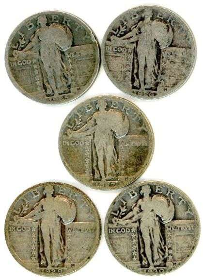5 Different Standing Liberty Silver Quarters