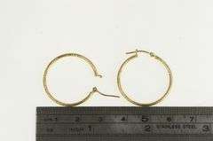 14K Yellow Gold Textured Design Vintage 25mm Statement Hoop Earrings