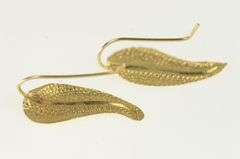 14K Yellow Gold Ornate Leaf Vintage Dangle Nature Motif Earrings