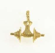 14K Yellow Gold 3D Dumbbell Weight Work Out Strength Charm/Pendant
