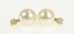 14K Yellow Gold 6.7mm Pearl Diamond Accent Vintage Stud Earrings