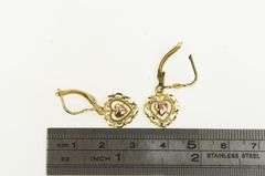 14K Yellow Gold Scalloped Filigree Heart Love Symbol Dangle Earrings