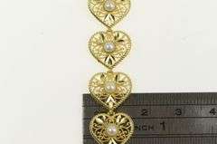 14K Yellow Gold Pearl Ornate Filigree Scroll Love Symbol Bracelet