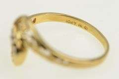 10K Yellow Gold Diamond Ornate Filigree Vintage Bypass Ring