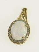 10K Yellow Gold Natural Opal Diamond Halo Vintage Charm/Pendant