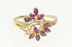 14K Yellow Gold Natural Ruby Diamond Cluster Freeform Ring