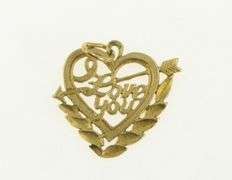 14K Yellow Gold I Love You Heart Anniversary Valentine Charm/Pendant