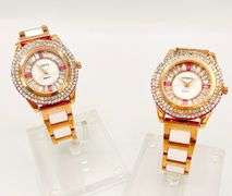 GROUP LOT OF 2x MATCHING CERAMIC & GEMSTONE WATCHES