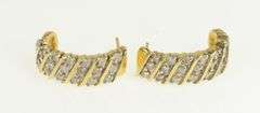 14K Yellow Gold 0.84 Ctw Diamond Striped Semi Hoop Curved Earrings