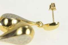 14K Yellow Gold Two Tone Textured Vintage Dangle Teardrop Earrings
