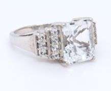 Vintage 925 Sterling Silver Emerald Cut White Topaz Ring