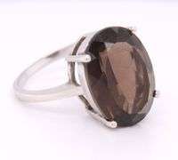 Sterling Silver Large Oval Smoky Quartz Ring