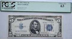 FR 1651 1934A $5 Silver Cert/Blue Seal/PCGS Choice New 63